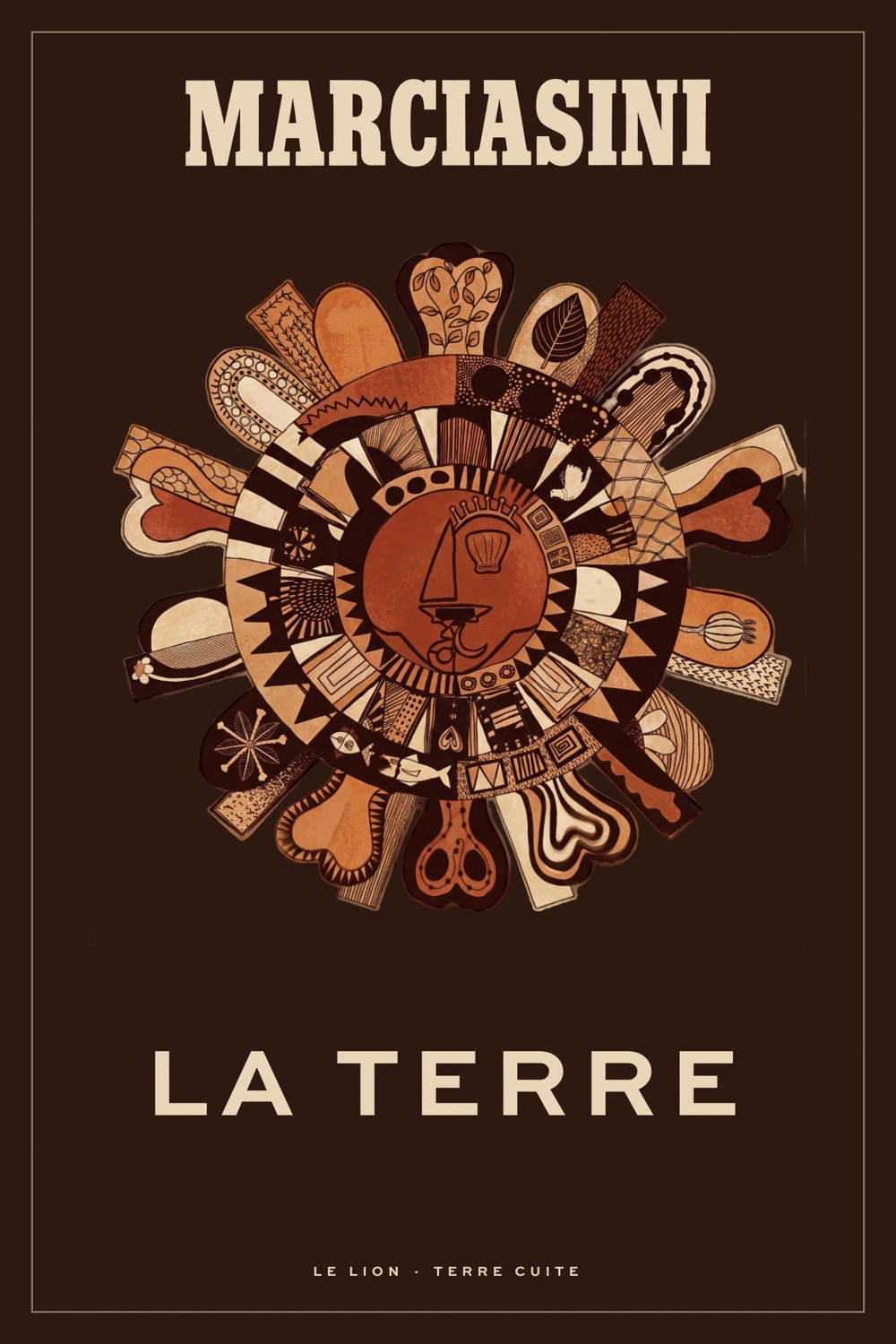 Poster: the earth lion on chocolate ground, MARCIASINI
